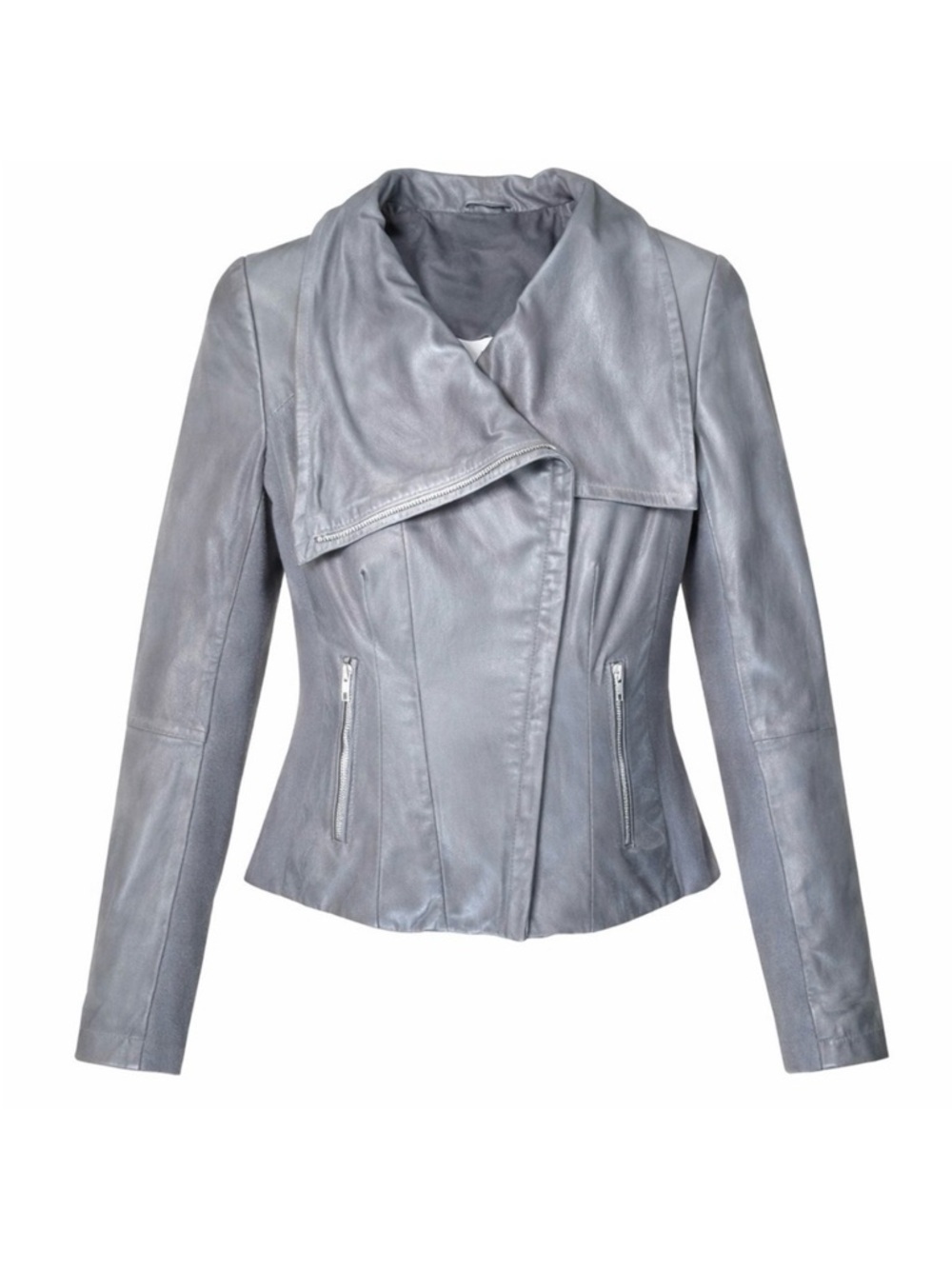 Lamarque Gray Genuine Leather Moto Jacket M Asymmetrical Zip
